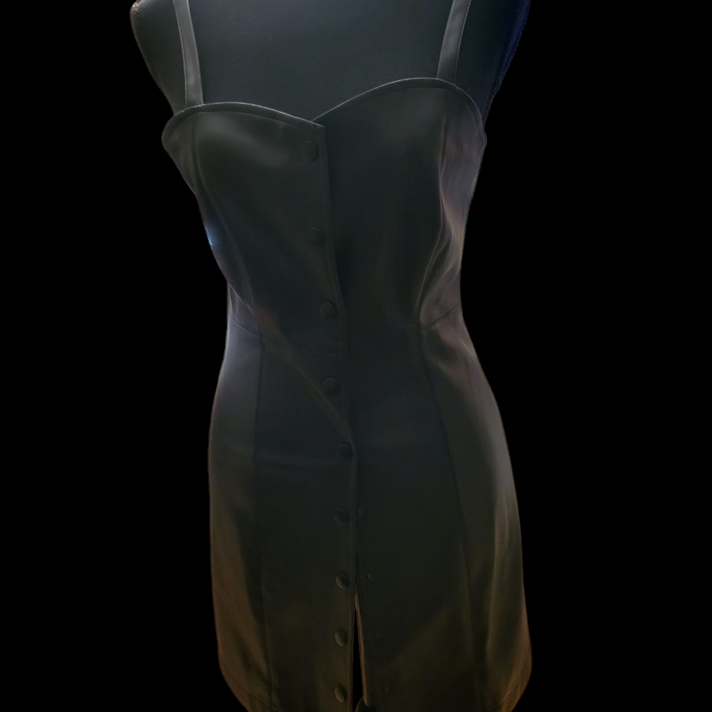 Black Faux Leather Snap Closure Down Front Dress..Forever 21..Size Small.